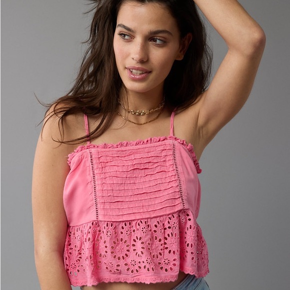 American Eagle Outfitters Pink Eyelet Camisole - Picture 1 of 4